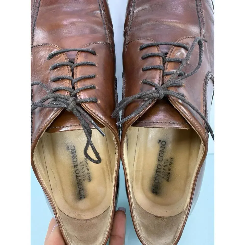 Antonio Uomo Firenze Brown Leather Apron Toe Derby Dress Shoes Men 10.5 Italy